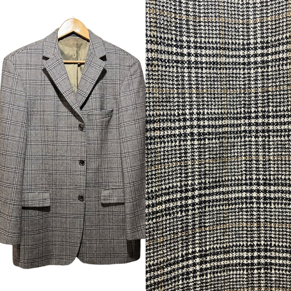 Hugo Boss Sport Coat Blazer 40R Pure New Wool Glen Plaid Windowpane 3 Btn 1 Vent